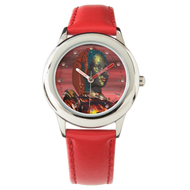 ARES CYBORG PORTRAIT Red Science Fiction Sci-Fi Watch (Front)