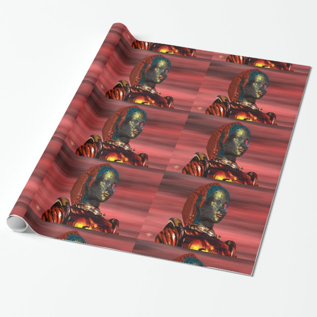 ARES CYBORG PORTRAIT Red Science Fiction Sci-Fi Wrapping Paper (Unrolled)