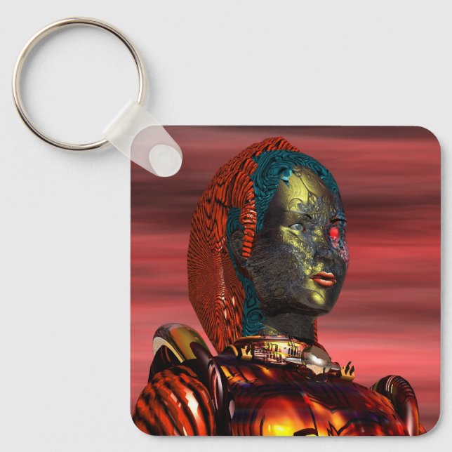 ARES - CYBORG PORTRAIT,RED SUNSET Science Fiction Key Ring (Front)