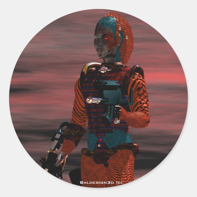 ARES CYBORG Red Sunset Science Fiction,Sci-Fi Classic Round Sticker (Front)