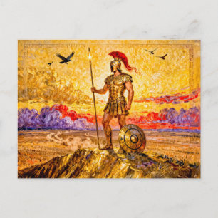 Ares in Armor Standing on Mountain with Spear Postcard