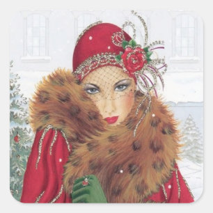 Aret decor retro vintage Christmas lady sticker