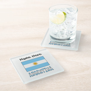 Argentina and Argentine Flag with Your Name Glass Coaster