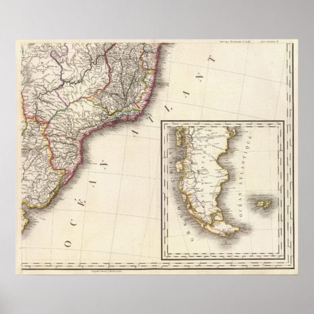 Argentina and Chile Engraved Map Poster (Front)