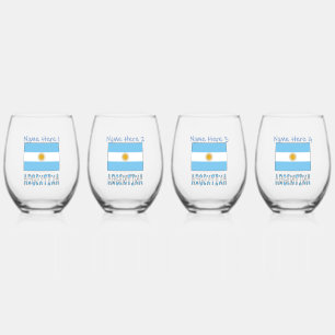 Argentina Argentina Flag Blue Personalised Name Stemless Wine Glass