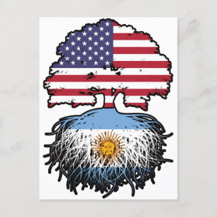 Argentina Argentine American USA Tree Roots Flag Postcard