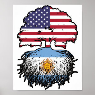 Argentina Argentine American USA Tree Roots Flag Poster