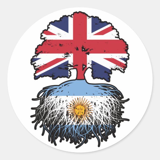 Argentina Argentine British UK Tree Roots Flag Classic Round Sticker (Front)