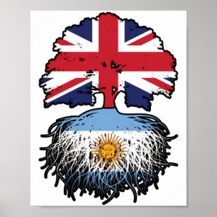 Argentina Argentine British UK Tree Roots Flag Poster