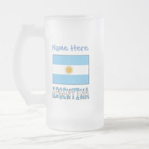 Argentina Argentine Flag Personalised Name Blue Frosted Glass Beer Mug