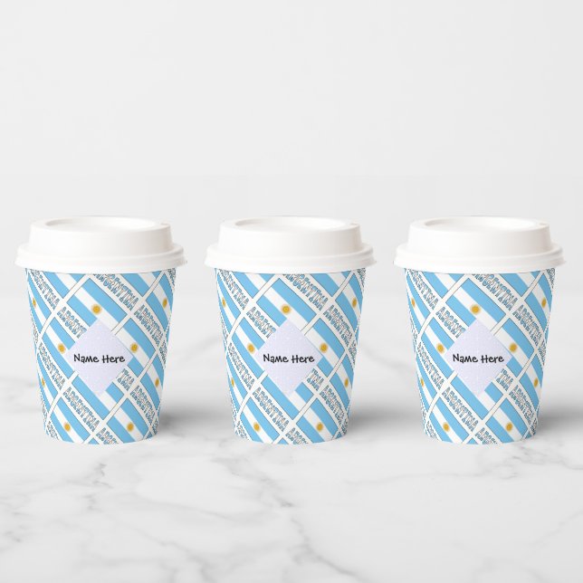 Argentina Argentine Flag Tiled Personalised  Paper Cups (Multi)