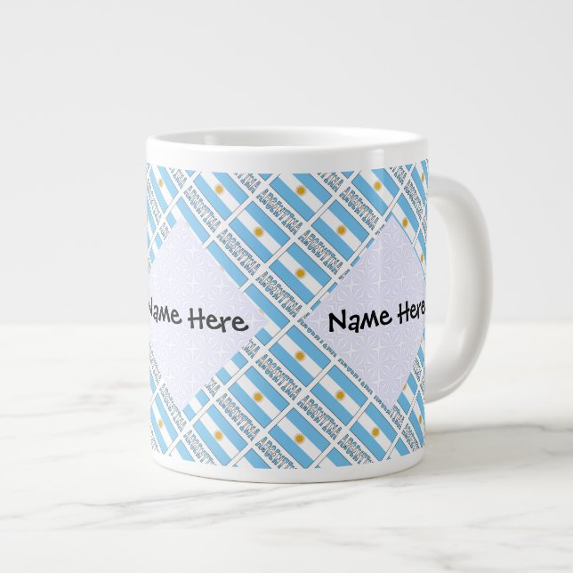 Argentina Argentine Flag Tiled Personalised Text  Large Coffee Mug (Front Right)