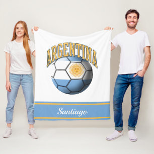 Argentina Argentinian Flag Soccer Ball Name Fleece Blanket