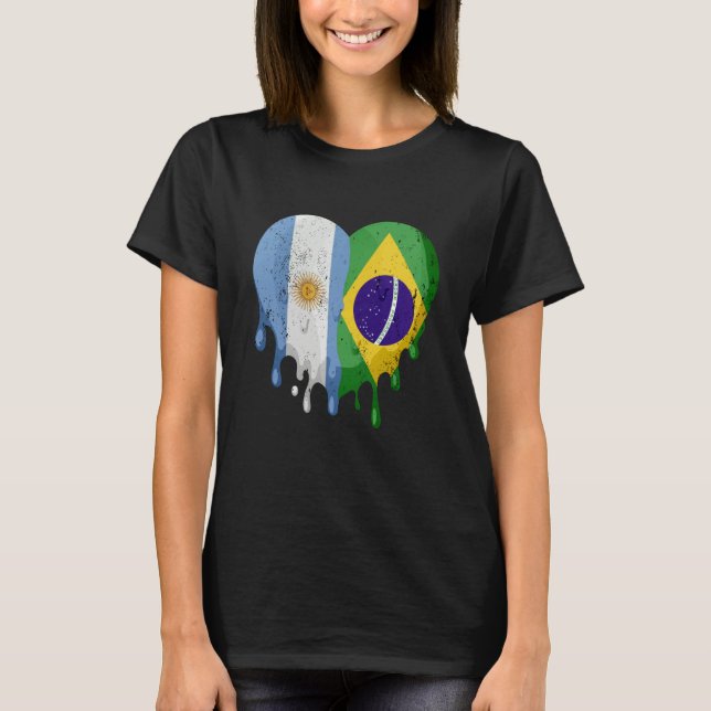 Argentina Brazil Flag Heart Citizen Grown Patriot  T-Shirt (Front)