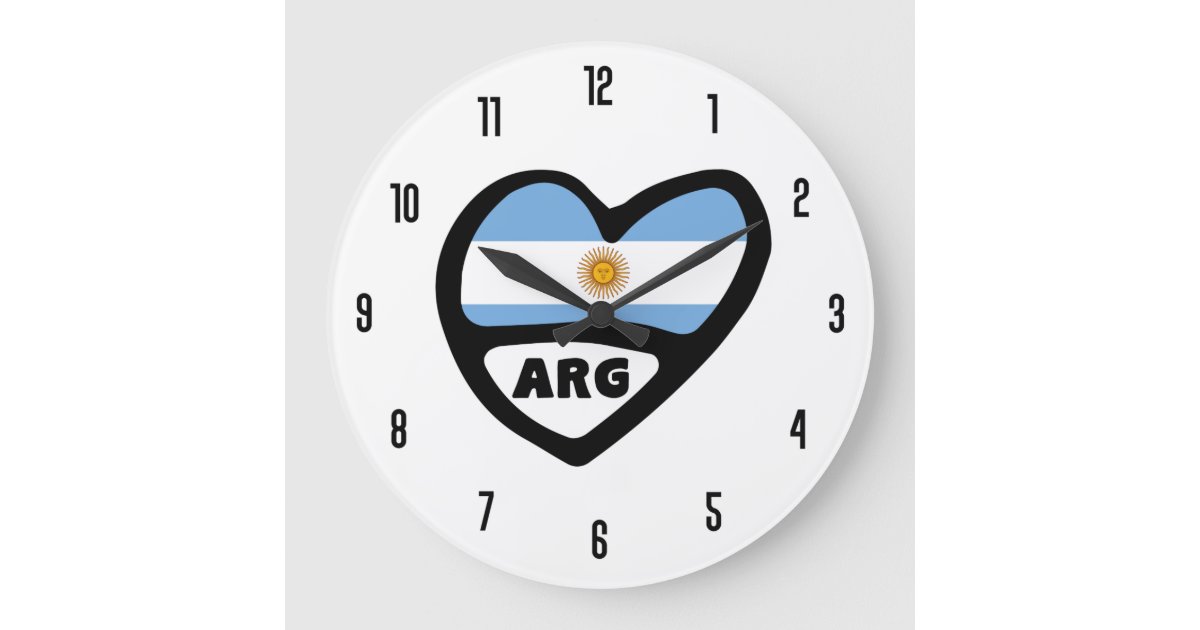 Argentina Country Code ARG Flag Heart Large Clock | Zazzle
