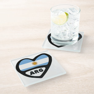 Argentina Country Code Flag Heart ARG Glass Coaster