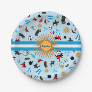 Argentina- country flag with famous items paper plate