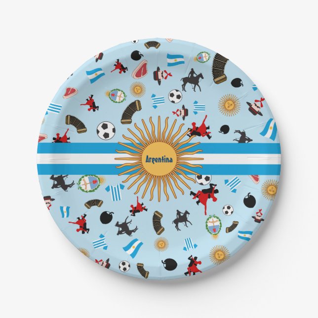 Argentina- country flag with famous items paper plate (Front)