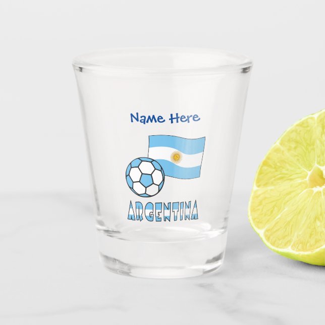 Argentina Flag and Soccer Personalised  Shot Glass (Front)