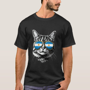 Argentina Flag Cat Face Sunglasses Argentinian Fla T-Shirt