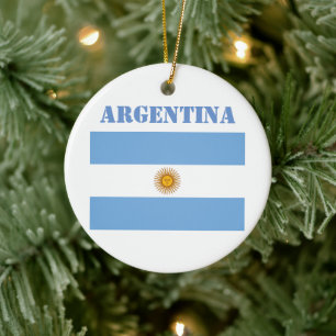 Argentina Flag Footballs Soccer Argentine Blue Ceramic Tree Decoration