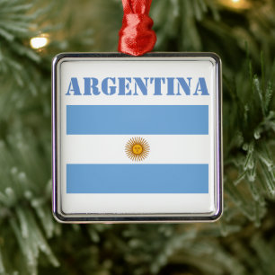 Argentina Flag Footballs Soccer Argentine Blue Metal Tree Decoration