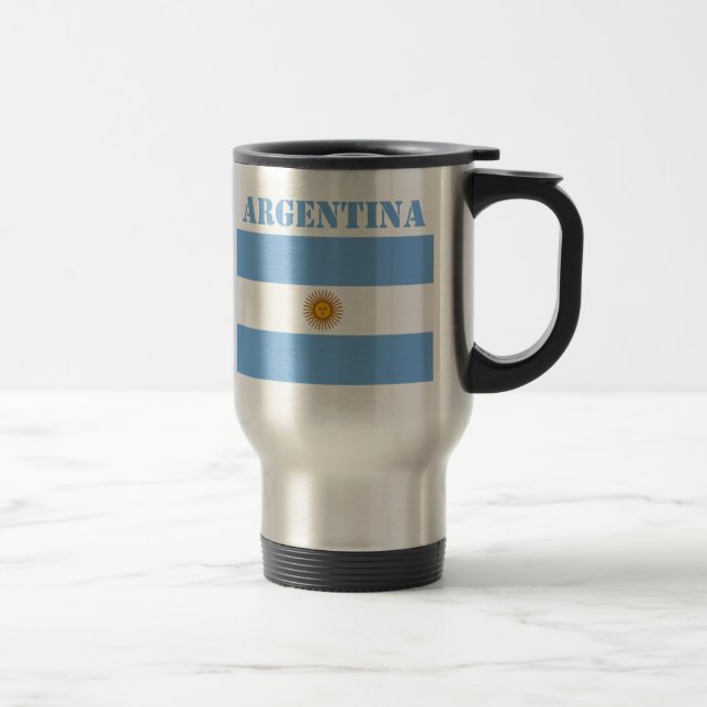 Argentina Flag Footballs Soccer Argentine Blue Travel Mug (Right)