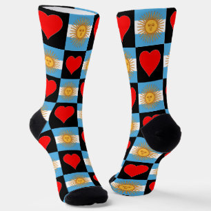 Argentina Flag Heart Pattern Argentine Argentinian Socks