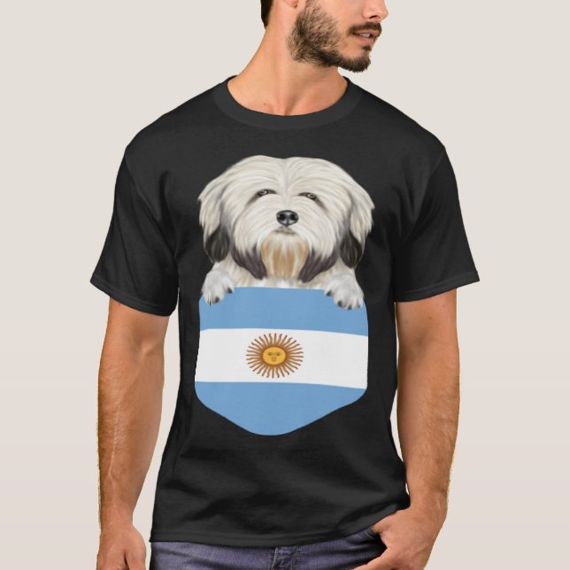 Argentina Flag Lowchen Dog In Pocket T-Shirt (Front)