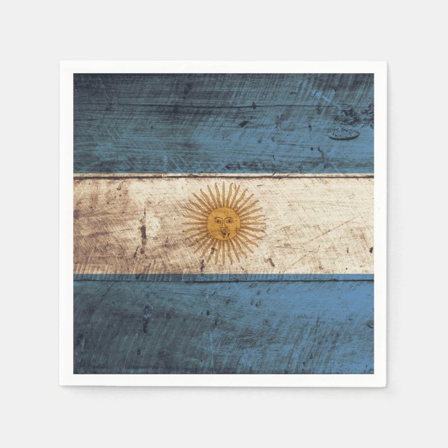 Argentina Flag on Old Wood Grain Napkin (Front)
