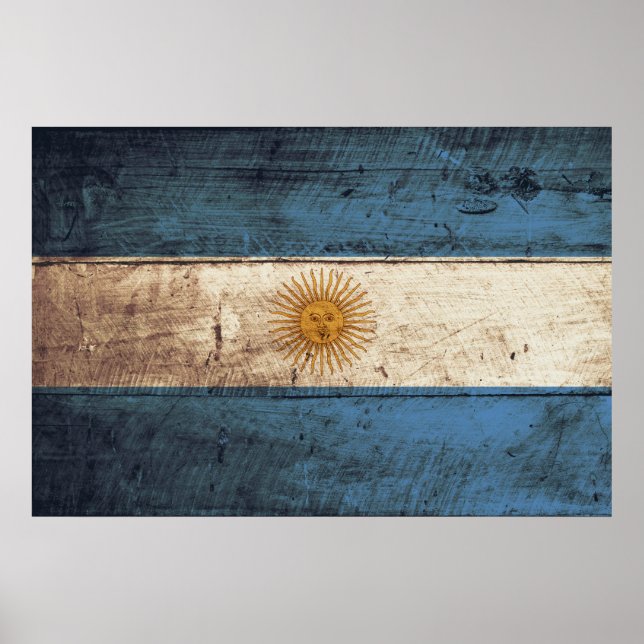 Argentina Flag on Old Wood Grain Poster (Front)