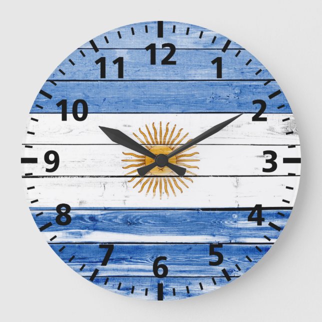 Argentina Flag Paint on Wood Large Clock (Front)