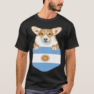 Argentina Flag Pembroke Welsh Corgi Dog In Pocket T-Shirt
