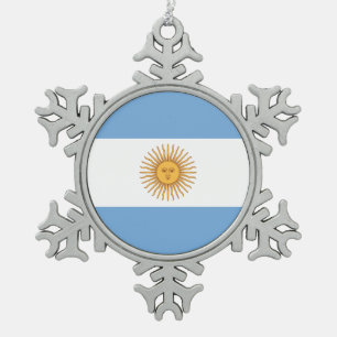 Argentina Flag Snowflake Pewter Christmas Ornament