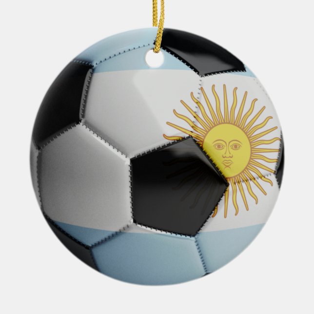 Argentina Flag Soccer Ball Ceramic Tree Decoration (Front)