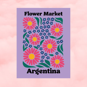 Argentina Flower Market Pink Daisy & Blue Meadow Postcard