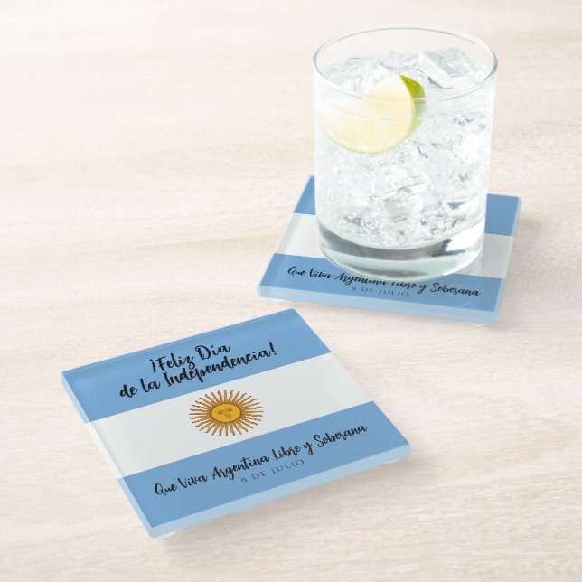 Argentina Independence Day Flag Glass Coaster (Angled)