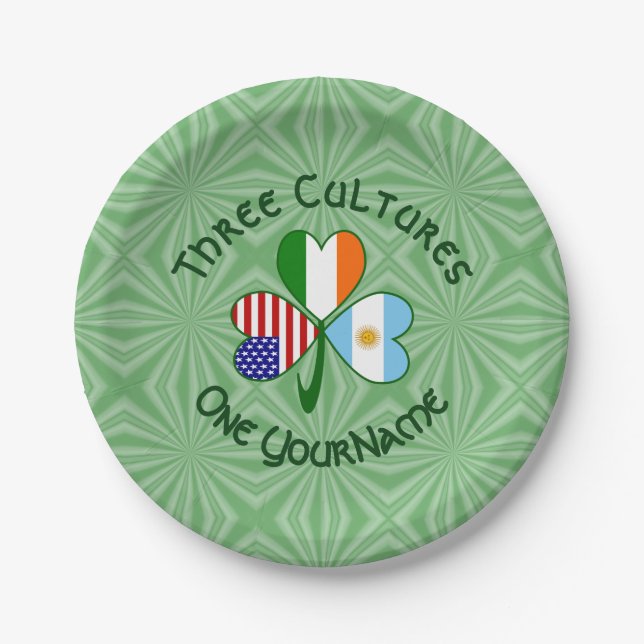 Argentina Ireland USA Shamrock Flag  Paper Plate (Front)