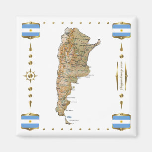 Argentina Map + Flags Magnet