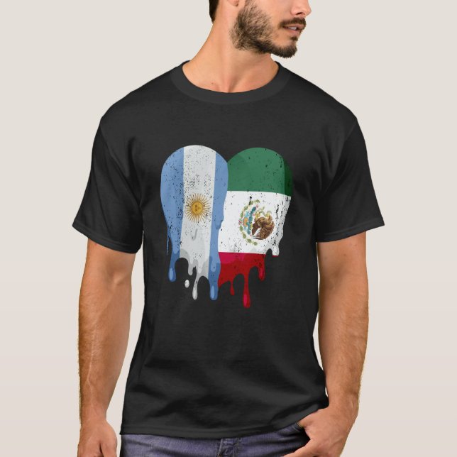 Argentina Mexico Flag Heart Citizen Grown Patriot  T-Shirt (Front)