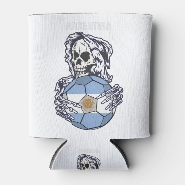 Argentina Soccer Jersey With Skull Funny Soccer Can Cooler (Front)