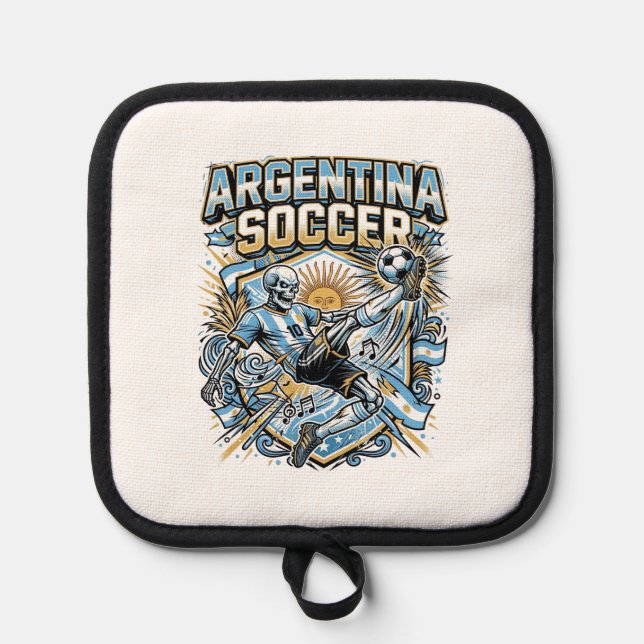 Argentina Soccer Skeleton Striker Nations Poster S Pot Holder (Front)