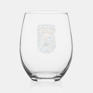 Argentina Soccer Skeleton Striker Nations Poster S Stemless Wine Glass