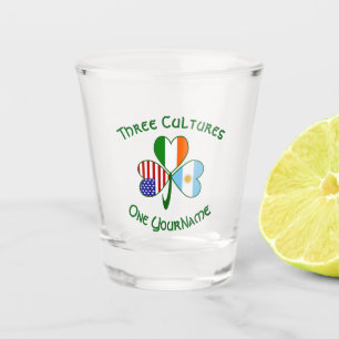 Argentina USA Ireland Flags Shamrock Personalised  Shot Glass