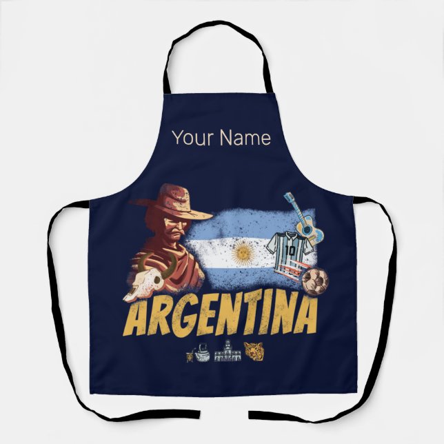 Argentina vintage gaucho with flag soccer ball apron (Front)