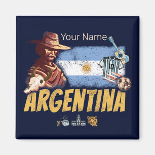 Argentina vintage gaucho with flag soccer ball magnet