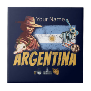 Argentina vintage gaucho with flag soccer ball tile