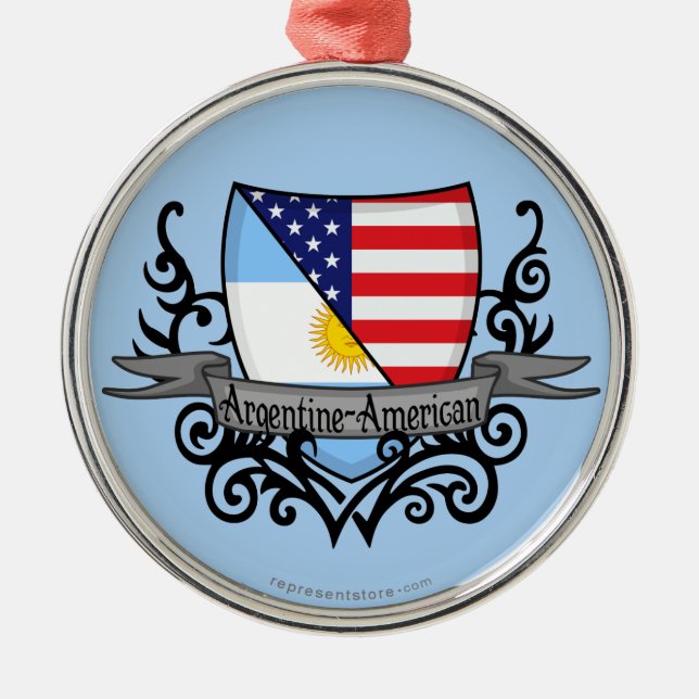 Argentine-American Shield Flag Metal Tree Decoration (Front)
