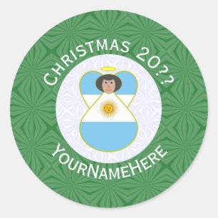 Argentine Angel Christmas Flag Personalised Classic Round Sticker