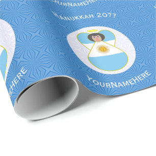 Argentine Angel Hanukkah Flag Personalised  Wrapping Paper